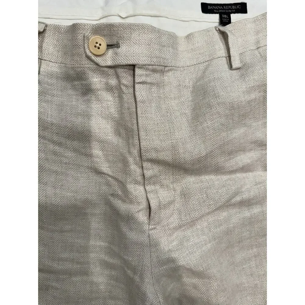 Banana Republic Men's Tailored Slim Fit Beige 100% Linen Pants 38L